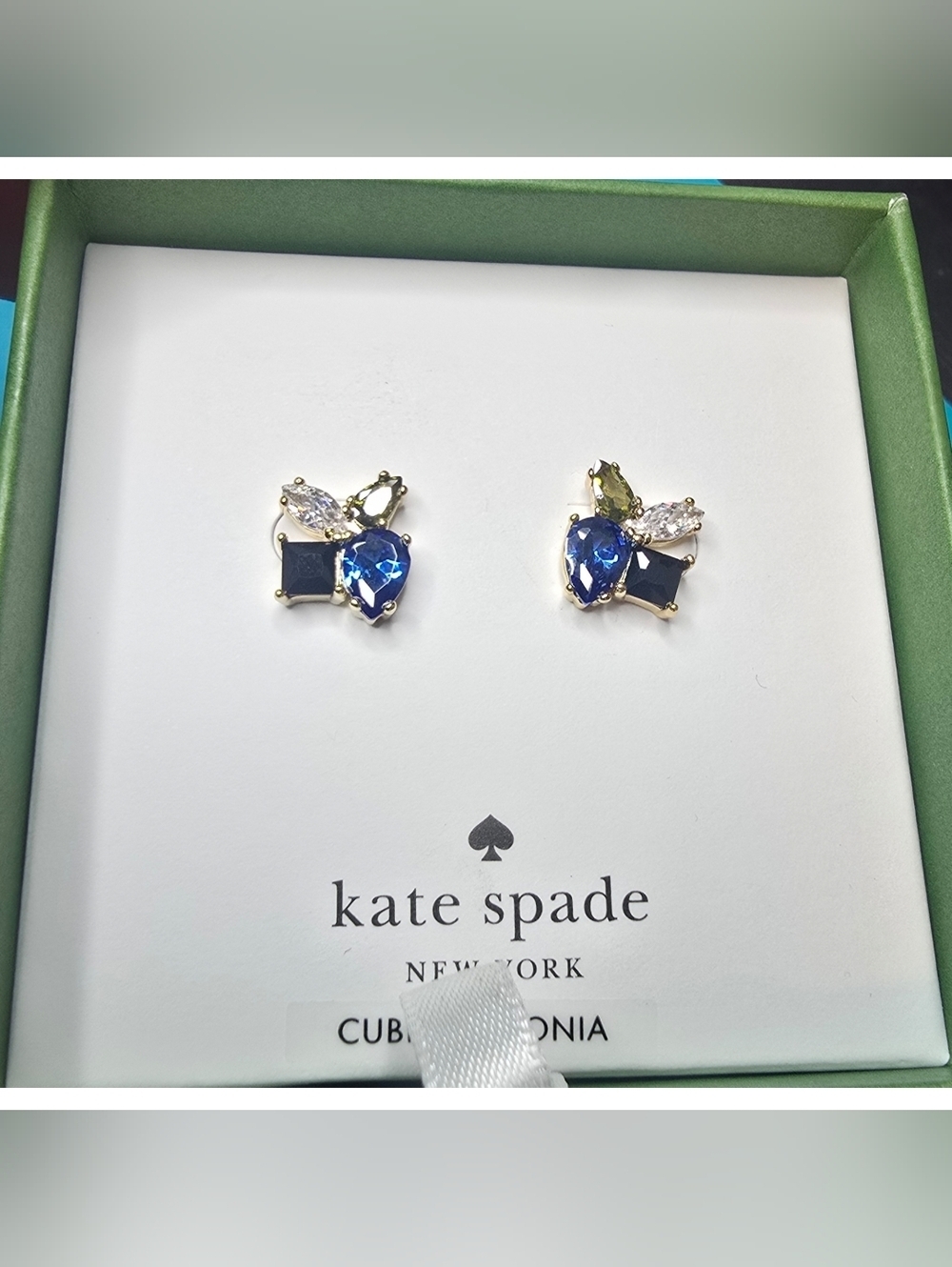NWT Kate Spade Flying Colors Cluster Stud Earrings Blue Multicolor Gold Plated